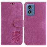 For Motorola Moto G Play 4G 2024 Little Tiger Embossed Leather Phone Case(Rose Red)