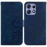 For Motorola Edge 50 Pro Little Tiger Embossed Leather Phone Case(Dark Blue)