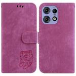 For Motorola Edge 50 Pro Little Tiger Embossed Leather Phone Case(Rose Red)