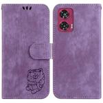 For Motorola Edge 50 Fusion Little Tiger Embossed Leather Phone Case(Purple)