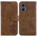 For Motorola Edge 2024 Little Tiger Embossed Leather Phone Case(Brown)