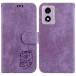 For Motorola Moto G04s / Moto E14 Little Tiger Embossed Leather Phone Case(Purple)