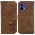 For Motorola Moto G85 Little Tiger Embossed Leather Phone Case(Brown)