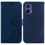 For Motorola Moto G85 Little Tiger Embossed Leather Phone Case(Dark Blue)