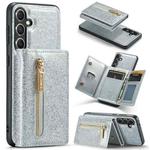 For Samsung Galaxy S23 FE 5G DG.MING M3 Series Glitter Powder Card Bag Leather Case(Silver)