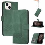 For iPhone 15 Cubic Skin Feel Flip Leather Phone Case(Green)