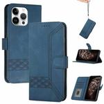 For iPhone 16 Pro Max Cubic Skin Feel Flip Leather Phone Case(Blue)