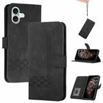For iPhone 16 Plus Cubic Skin Feel Flip Leather Phone Case(Black)