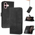 For iPhone 16 Cubic Skin Feel Flip Leather Phone Case(Black)