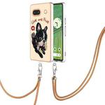 For Google Pixel 7a Electroplating Dual-side IMD Phone Case with Lanyard(Lucky Dog)