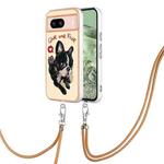 For Google Pixel 8a Electroplating Dual-side IMD Phone Case with Lanyard(Lucky Dog)