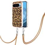 For Google Pixel 9 Pro Electroplating Dual-side IMD Phone Case with Lanyard(Leopard Print)