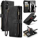 For Samsung Galaxy A15 CaseMe C30 Card Slots Zipper Wallet Leather Phone Case(Black)