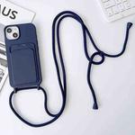 For iPhone 15 Crossbody Lanyard Elastic Silicone Card Holder Phone Case(Dark Blue)