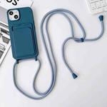 For iPhone 15 Crossbody Lanyard Elastic Silicone Card Holder Phone Case(Blue)