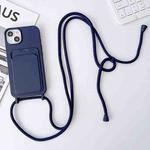 For iPhone 15 Plus Crossbody Lanyard Elastic Silicone Card Holder Phone Case(Dark Blue)
