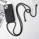 For iPhone 15 Plus Crossbody Lanyard Elastic Silicone Card Holder Phone Case(Black)