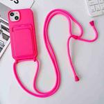 For iPhone 15 Plus Crossbody Lanyard Elastic Silicone Card Holder Phone Case(Rose Red)