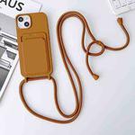 For iPhone 15 Plus Crossbody Lanyard Elastic Silicone Card Holder Phone Case(Brown)