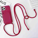 For iPhone 15 Pro Max Crossbody Lanyard Elastic Silicone Card Holder Phone Case(Wine Red)