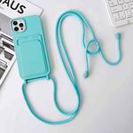 For iPhone 15 Pro Max Crossbody Lanyard Elastic Silicone Card Holder Phone Case(Sky Blue)