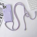 For iPhone 15 Pro Max Crossbody Lanyard Elastic Silicone Card Holder Phone Case(Lavender Purple)