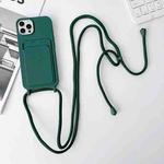 For iPhone 15 Pro Crossbody Lanyard Elastic Silicone Card Holder Phone Case(Dark Green)