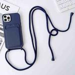 For iPhone 15 Pro Crossbody Lanyard Elastic Silicone Card Holder Phone Case(Dark Blue)