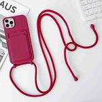 For iPhone 15 Pro Crossbody Lanyard Elastic Silicone Card Holder Phone Case(Wine Red)