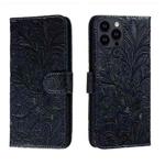 For iPhone 15 Pro Lace Flower Embossing Flip Leather Phone Case(Dark Blue)