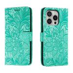 For iPhone 16 Pro Lace Flower Embossing Flip Leather Phone Case(Green)