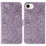 For iPhone 16e Lace Flower Embossing Flip Leather Phone Case(Purple)