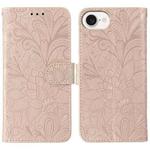 For iPhone 16e Lace Flower Embossing Flip Leather Phone Case(Rose Gold)