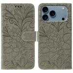 For iPhone 17 Pro Lace Flower Embossing Flip Leather Phone Case(Grey)