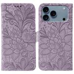 For iPhone 17 Pro Lace Flower Embossing Flip Leather Phone Case(Purple)