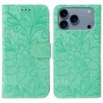 For iPhone 17 Pro Lace Flower Embossing Flip Leather Phone Case(Green)