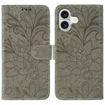 For iPhone 17 Lace Flower Embossing Flip Leather Phone Case(Grey)