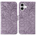 For iPhone 17 Lace Flower Embossing Flip Leather Phone Case(Purple)