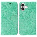 For iPhone 17 Lace Flower Embossing Flip Leather Phone Case(Green)