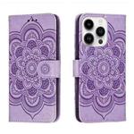 For iPhone 15 Pro Max Sun Mandala Embossing Leather Phone Case(Purple)