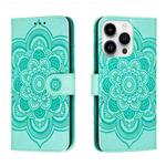 For iPhone 15 Pro Max Sun Mandala Embossing Leather Phone Case(Green)