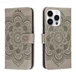 For iPhone 15 Pro Sun Mandala Embossing Leather Phone Case(Grey)