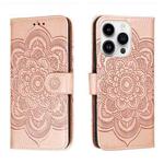 For iPhone 15 Pro Sun Mandala Embossing Leather Phone Case(Rose Gold)