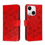 For iPhone 15 Plus Sun Mandala Embossing Leather Phone Case(Red)