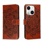 For iPhone 15 Plus Sun Mandala Embossing Leather Phone Case(Brown)