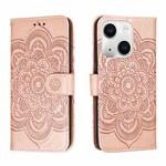 For iPhone 15 Plus Sun Mandala Embossing Leather Phone Case(Rose Gold)