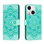 For iPhone 15 Plus Sun Mandala Embossing Leather Phone Case(Green)