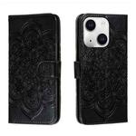 For iPhone 15 Sun Mandala Embossing Leather Phone Case(Black)