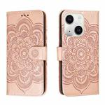 For iPhone 15 Sun Mandala Embossing Leather Phone Case(Rose Gold)
