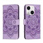 For iPhone 15 Sun Mandala Embossing Leather Phone Case(Purple)